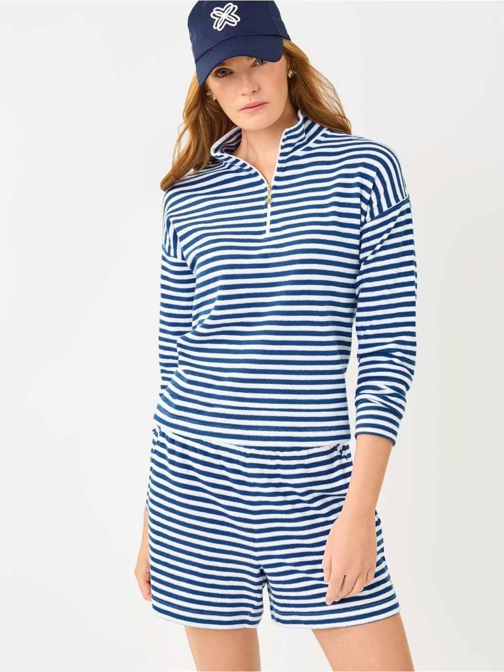 Striped Navy & White Half-Zip